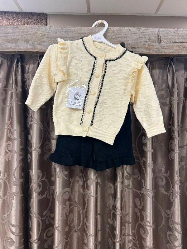 Meisjes pak trui met flare broek geel/zwart