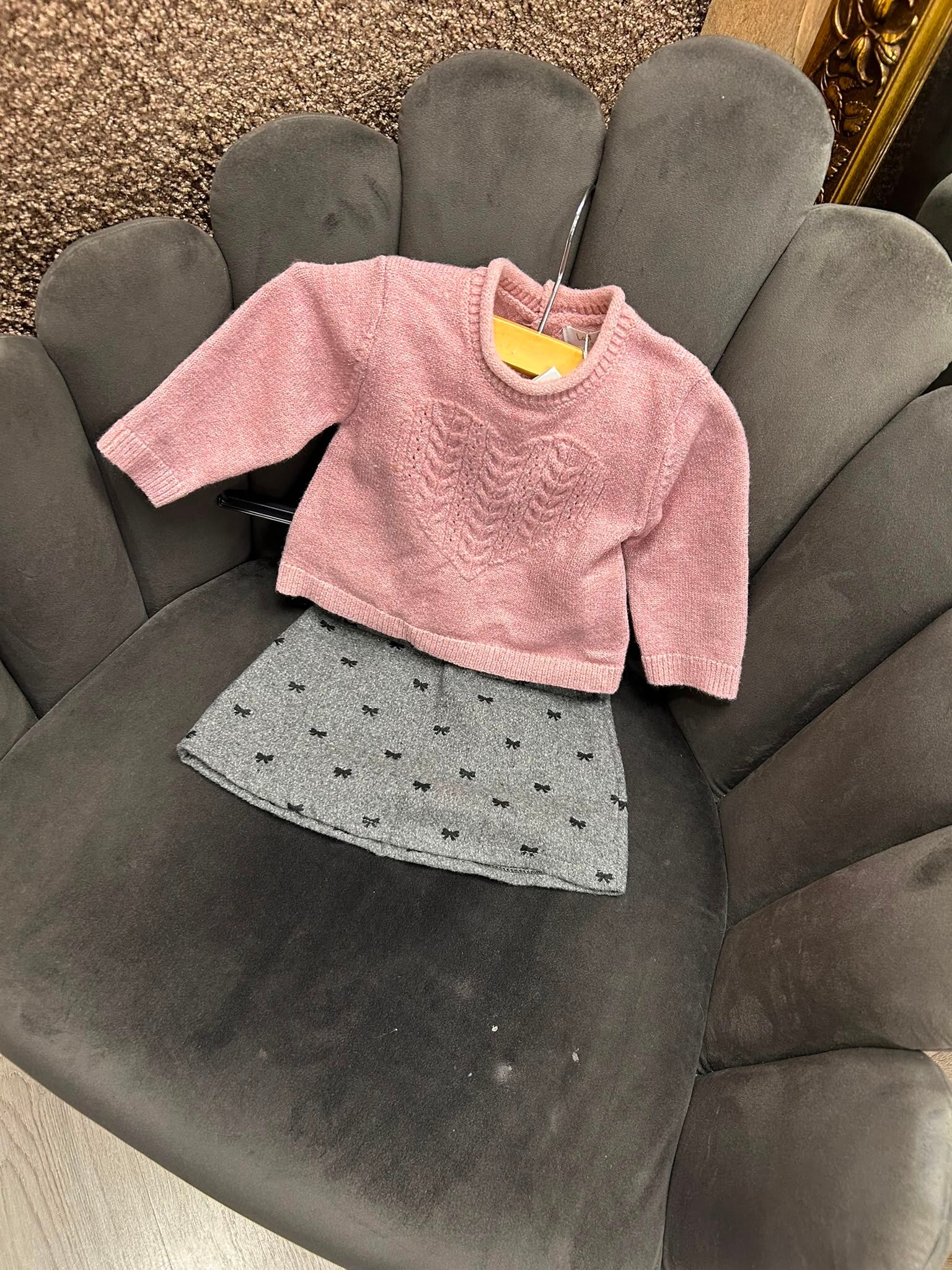Meisjes set trui met rokje roze/grijs