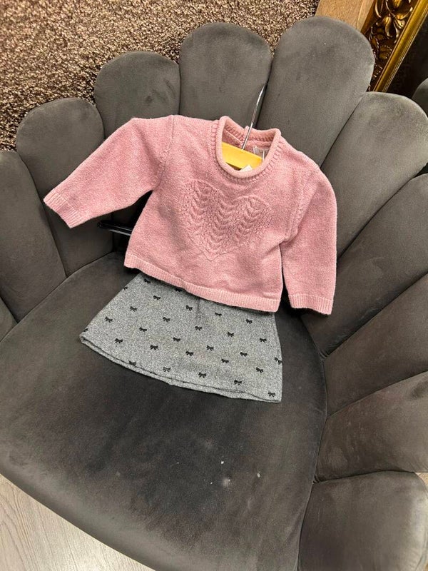 Meisjes set trui met rokje roze/grijs