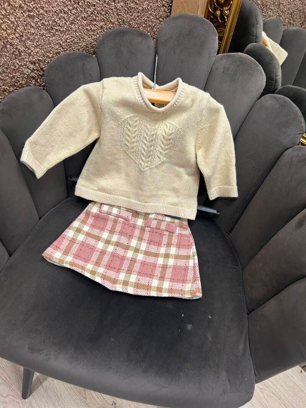 Meisjes set trui met rokje beige/roze