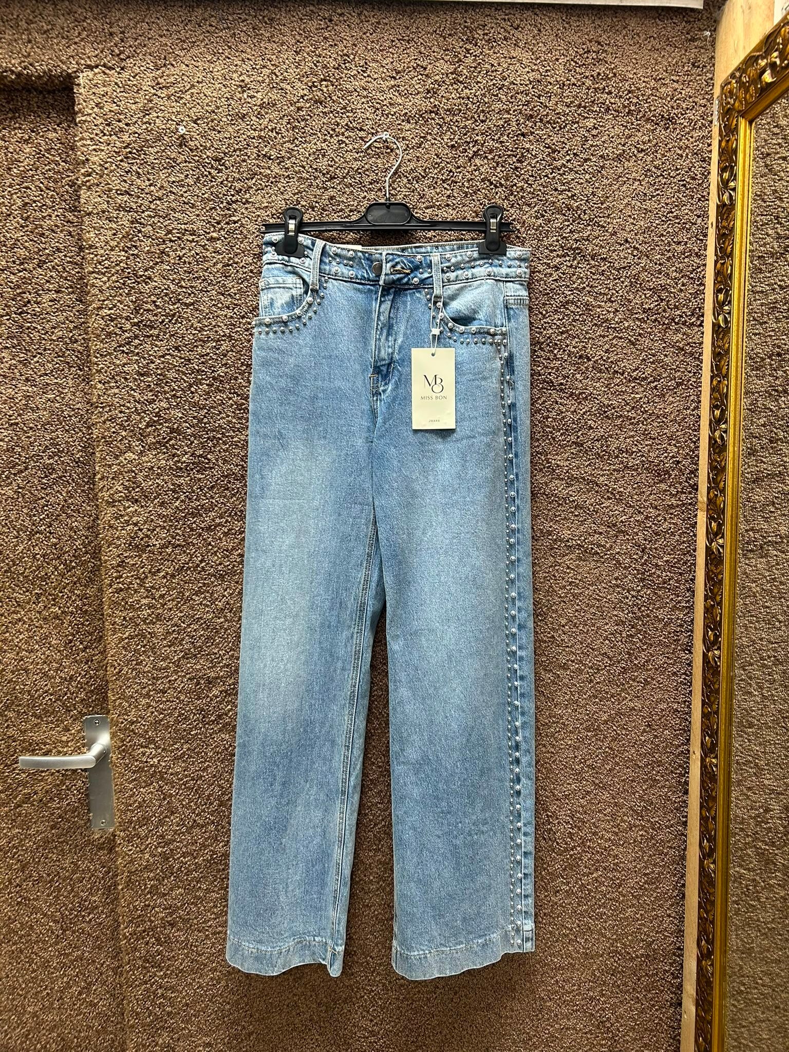 Spijkerbroek blauw met steentjes