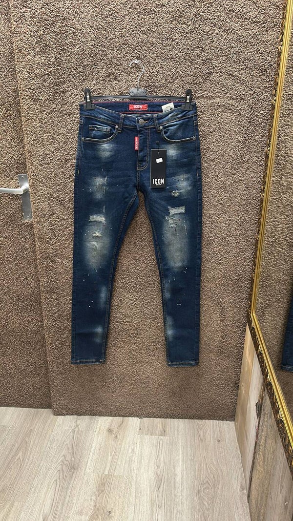 Heren spijkerbroek donkerblauw Icon Spetters