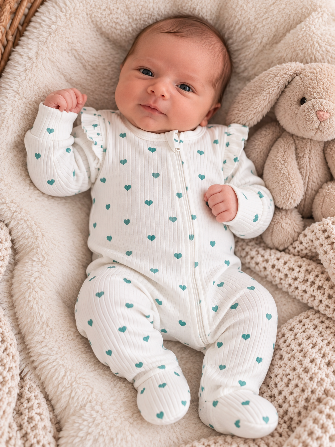 💚 Newborn Boxpakje Little Hearts – Wit met Groene Hartjes 0 - 3 maand