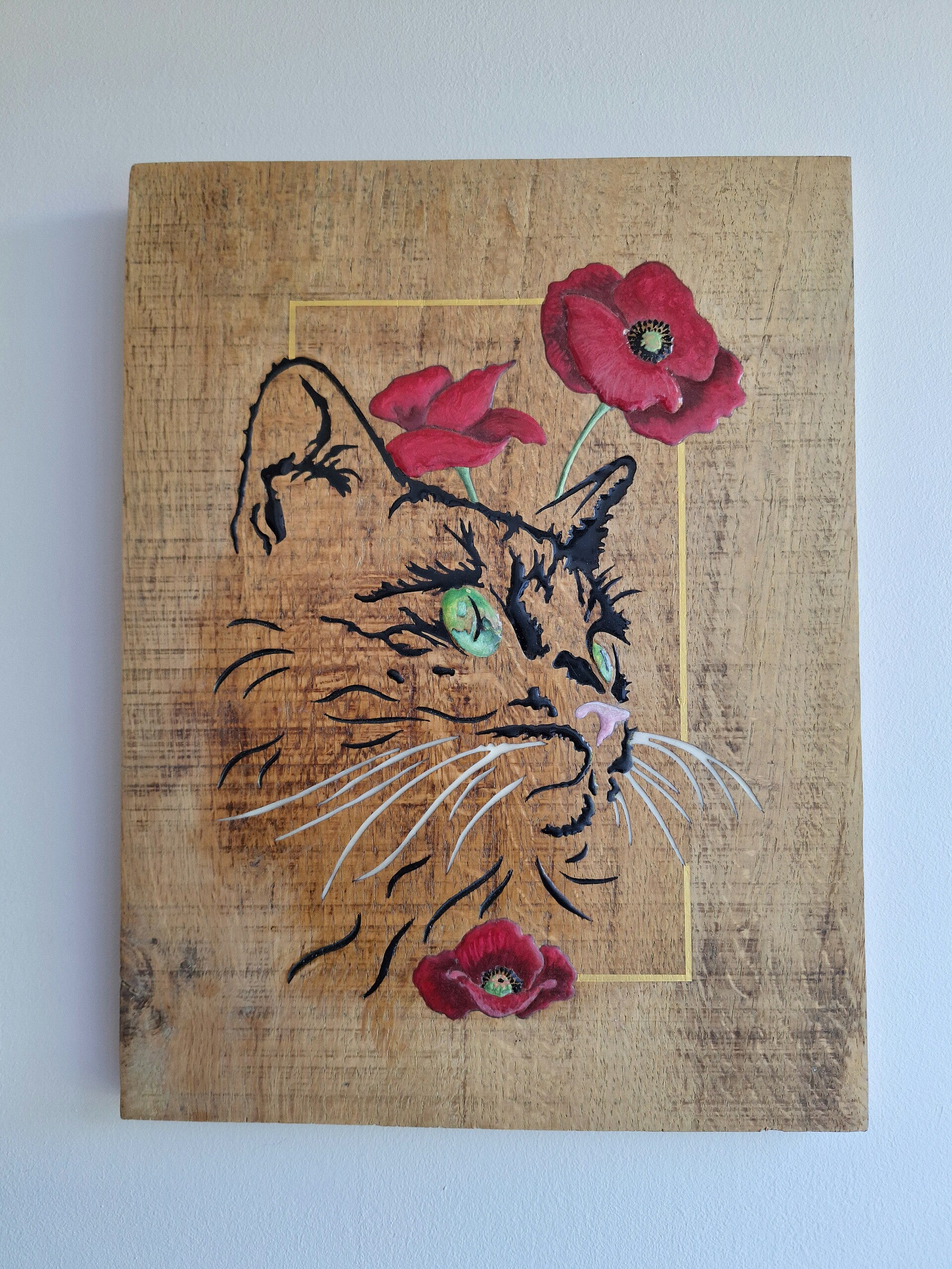 Chat aux coquelicots