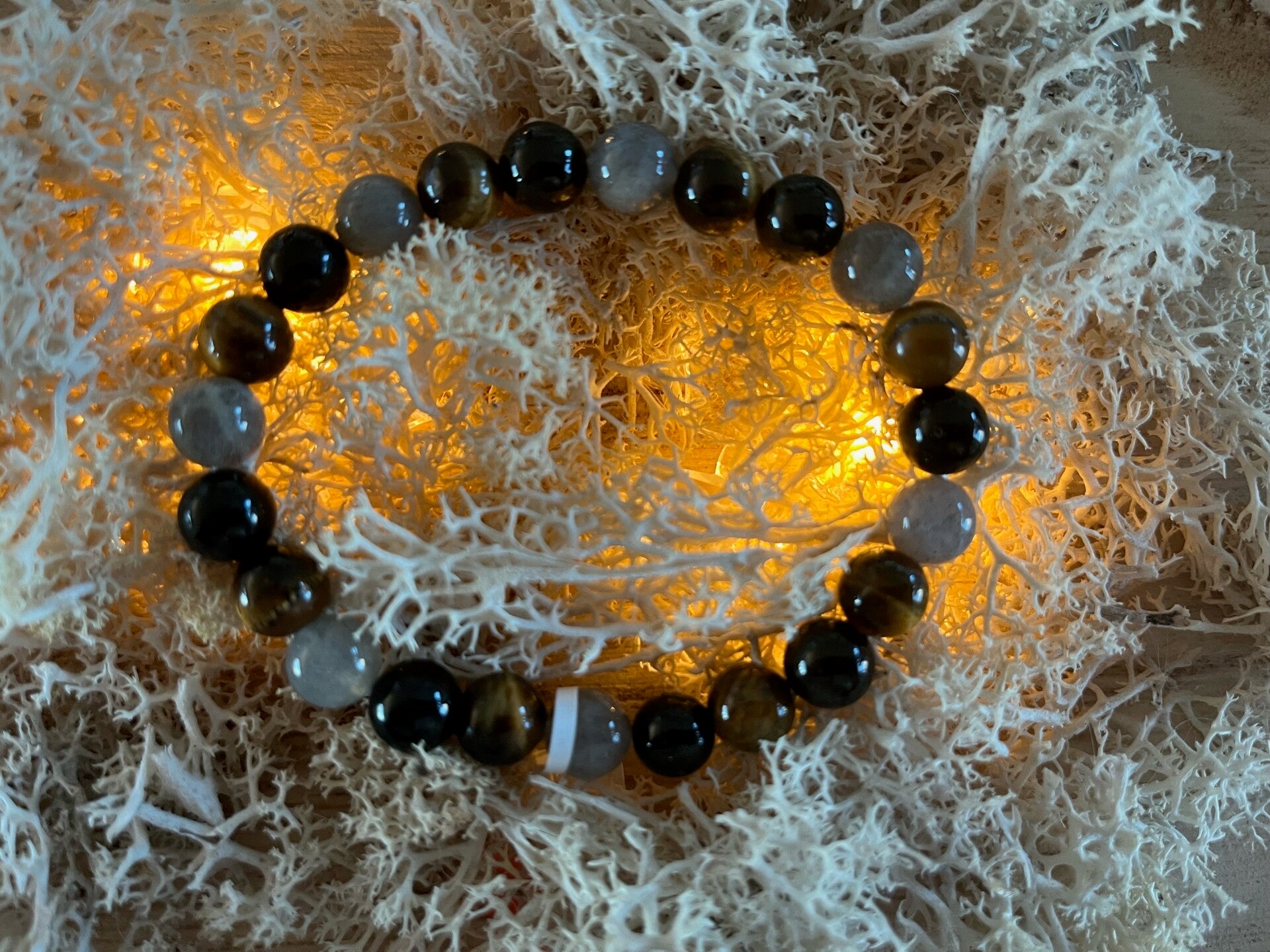 Bracelet Labradorite Tourmaline Noire Oeil de Tigre 8 mm