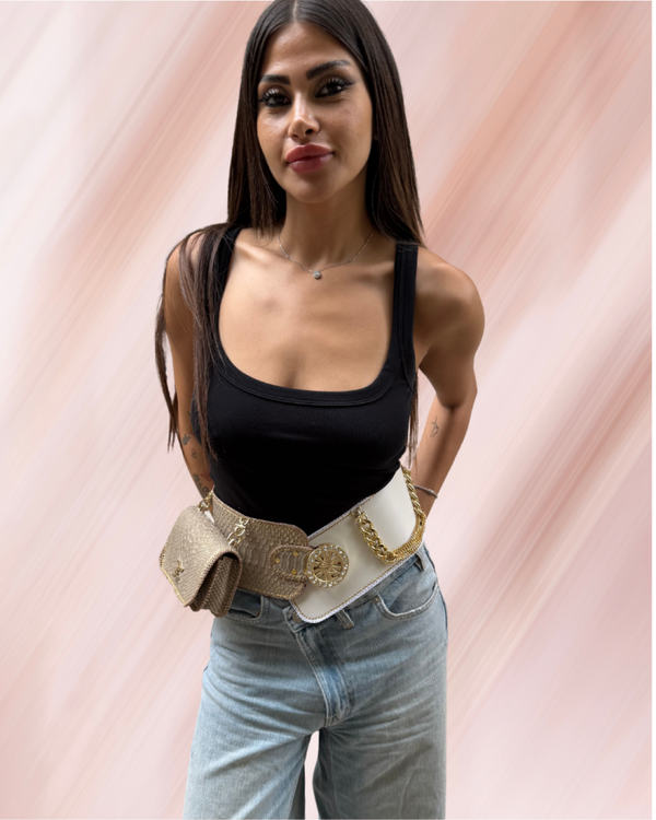 CEINTURE CHIC & SECURE BLANC/ OR 2 EN 1