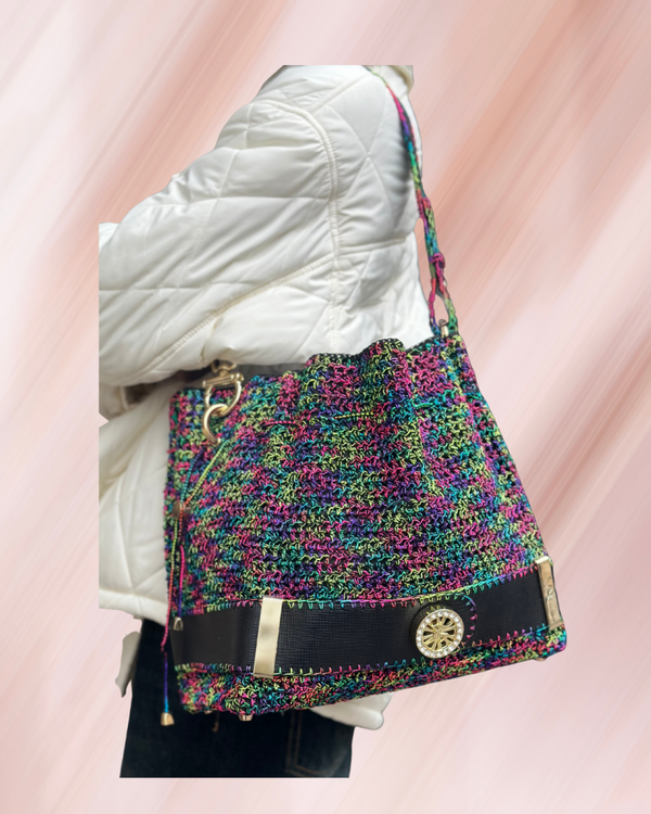 SAC SEAU AMORE FULL CROCHET BLACK RAINBOW