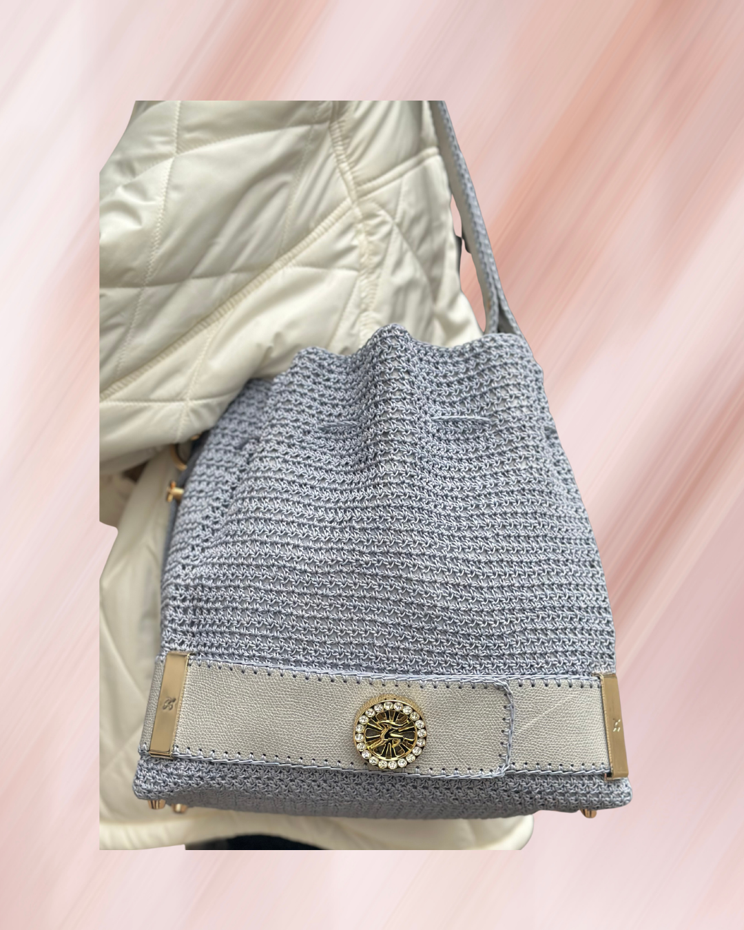 SAC SEAU AMORE FULL CROCHET GRIS