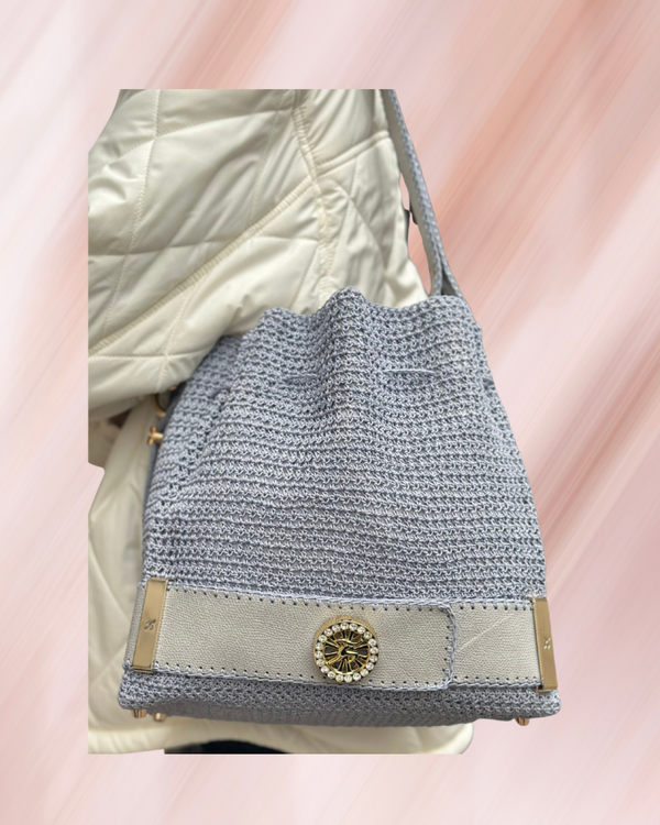 SAC SEAU AMORE FULL CROCHET GRIS