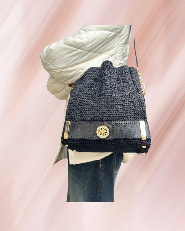 SAC SEAU AMORE FULL CROCHET NOIR