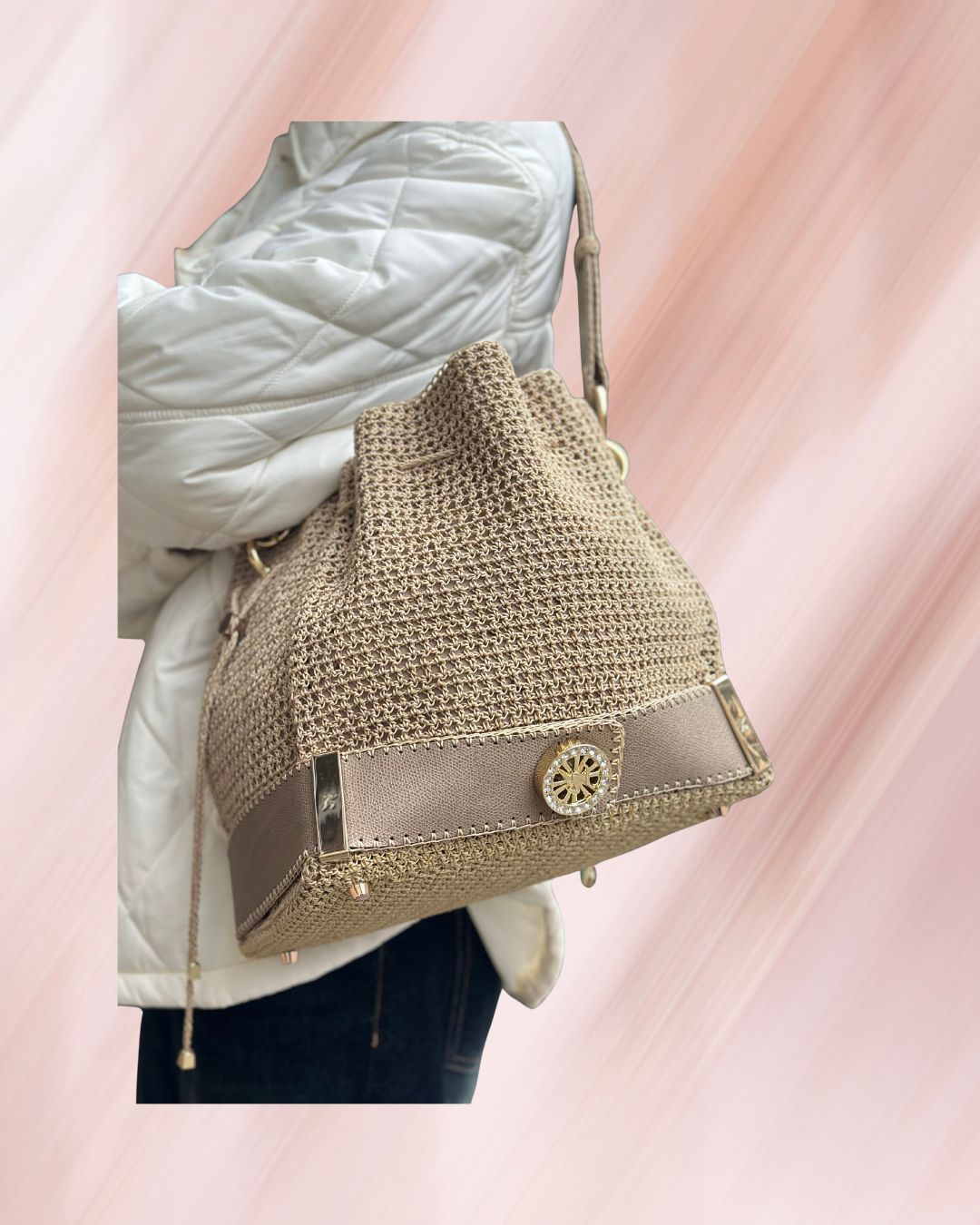 SAC SEAU AMORE FULL CROCHET NUDE