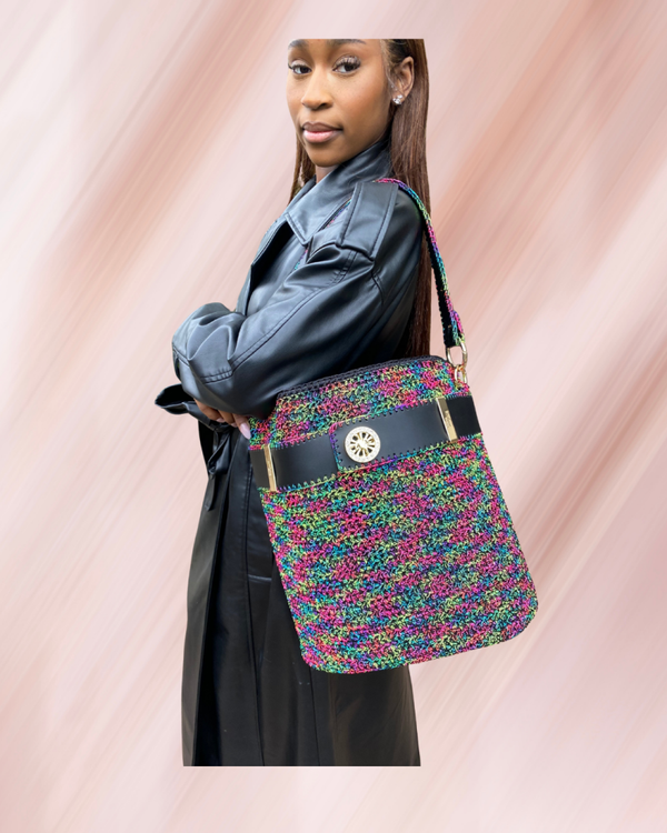 SAC SEAU GENA XL FULL CROCHET BLACK RAINBOW