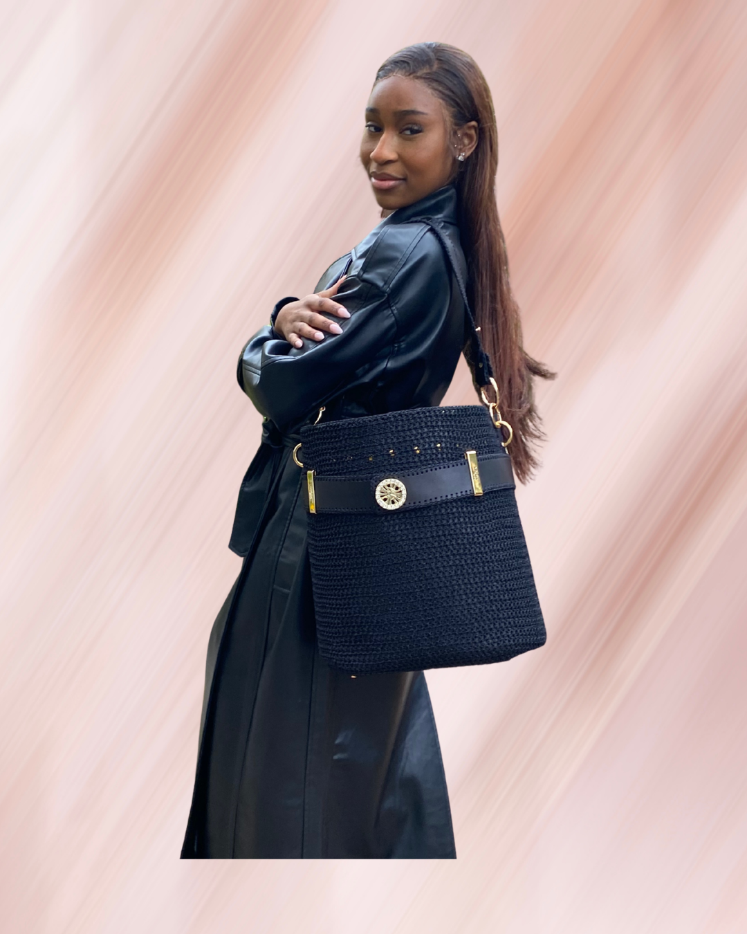 SAC SEAU GENA XL FULL CROCHET NOIR