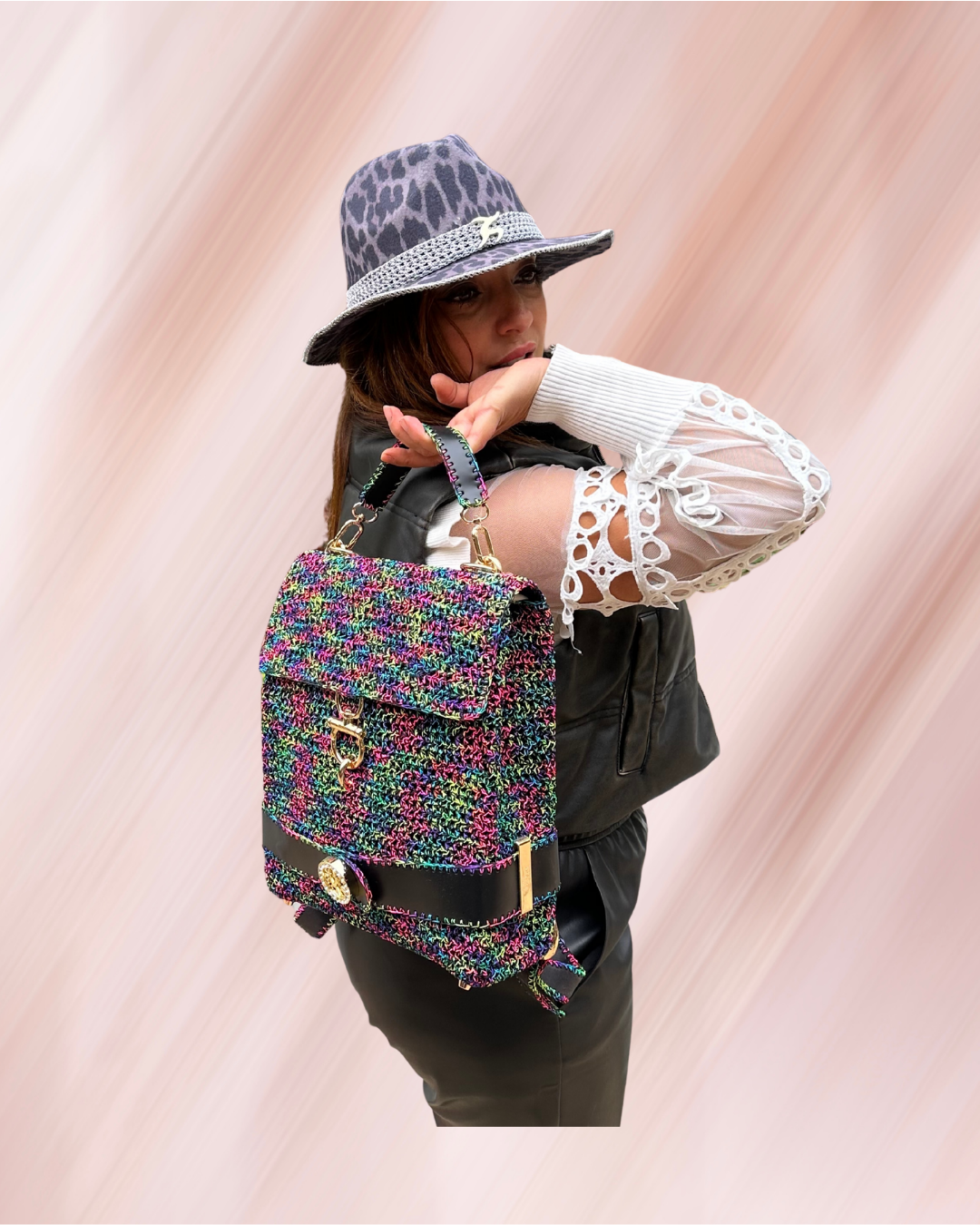 SAC A DOS FULL CROCHET BALCK RAINBOW
