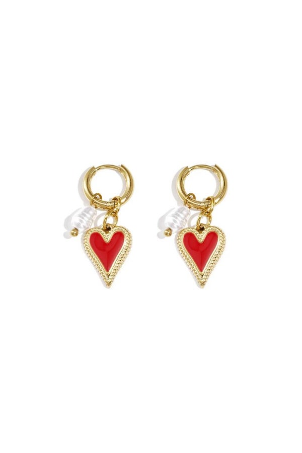 Oorbellen met hanger hart en parel