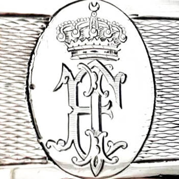 Pair of meat dishes, monogram King Farouk I of Egypt, Veyrat, Paris, 1870, sterling silver