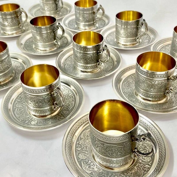 12 Napoleon III Hot chocolate cups in sterling silver, Paris circa 1870