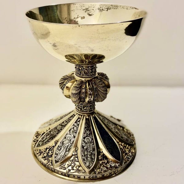 Chalice, second half XIXth, historical replica of Hugo d'Oignies (1228), sterling silver