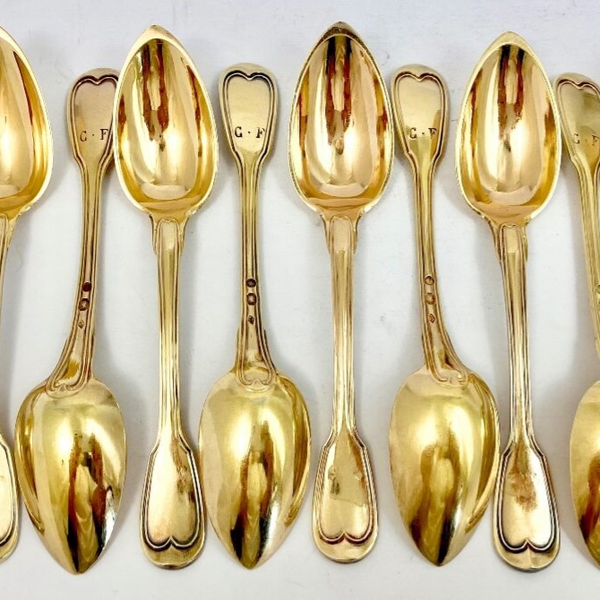 12 Empire coffee spoons "Au filet", Paris, 1809-1819, sterling silver