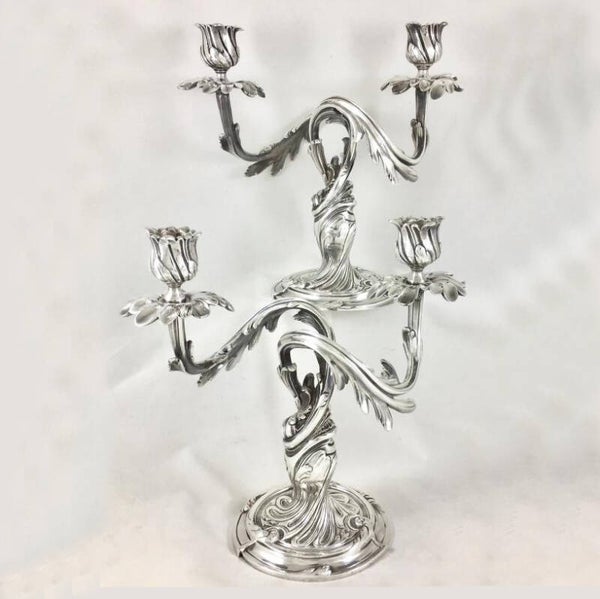 Christofle, pair of candelabra, Paris 1880-1900, Louis XV Style, silver-plated