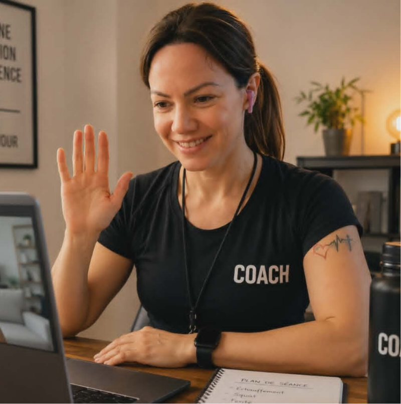Femme coach en ligne pour particulier, objectifs physique: perte de poids, prise de masse, remise en forme, recomposition corporelle.