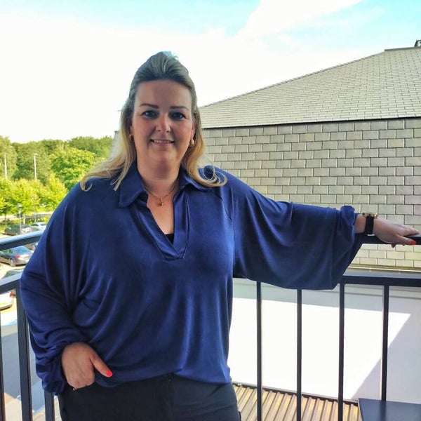 Blouse V-Hals met Pofmouw Marineblauw