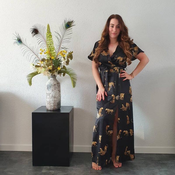 Zwarte lang jurk met tijgers