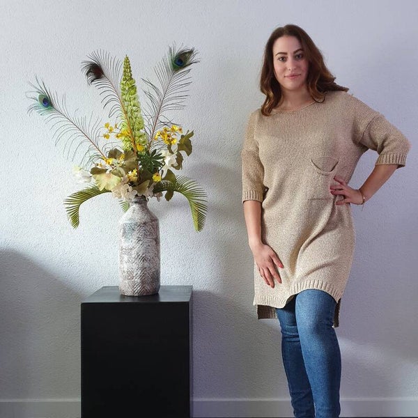 Tuniek/Jurkje Goud Glitter met bortzakje