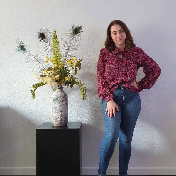 Roze Blouse met Groene Pantervlekken