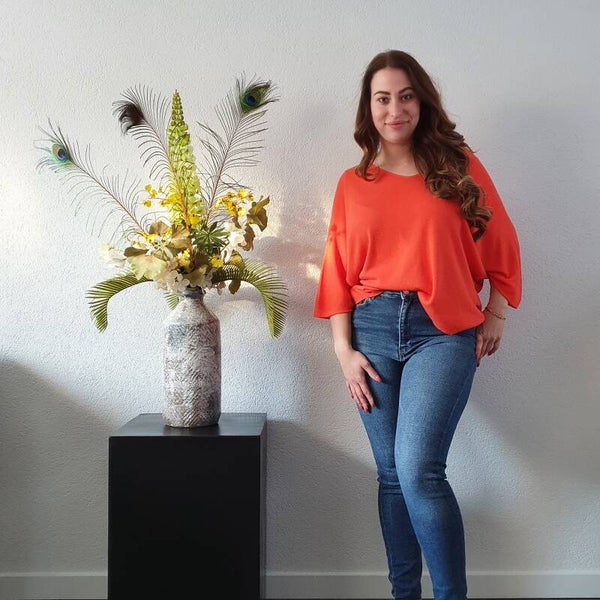 V-Hals Top Koraal 3/4 Mouw
