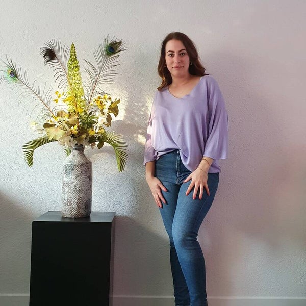 V-Hals Top Lila 3/4 Mouw