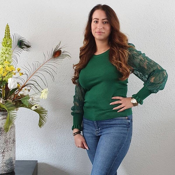 Trui Groen met Kanten Mouwen