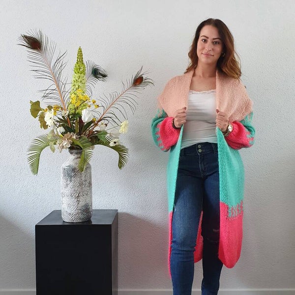 Vest Lang Zalm/Mint/Roze