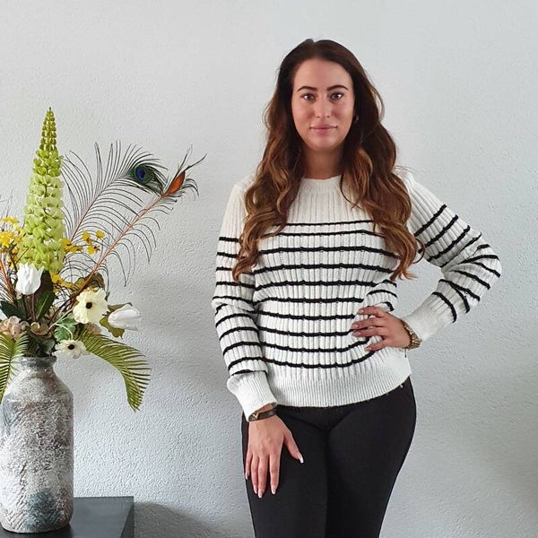 Trui Gestreept met Strass Buttons