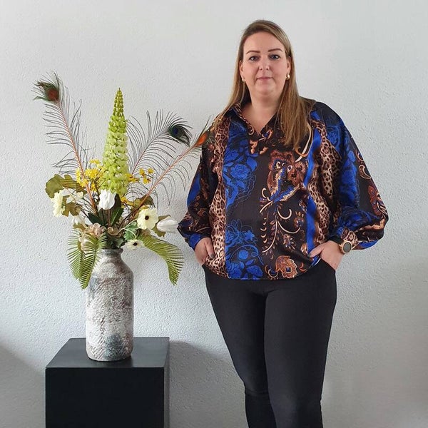 Top Kobaltblauw met Luipaard Accenten