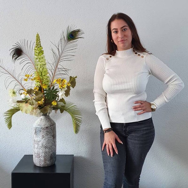 Top Offwhite Lange mouw Gouden knopen