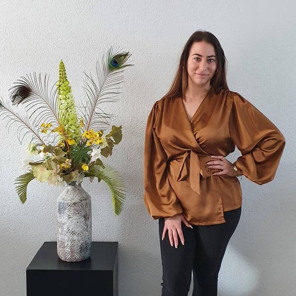 Satin-Look Kimono Top Brons
