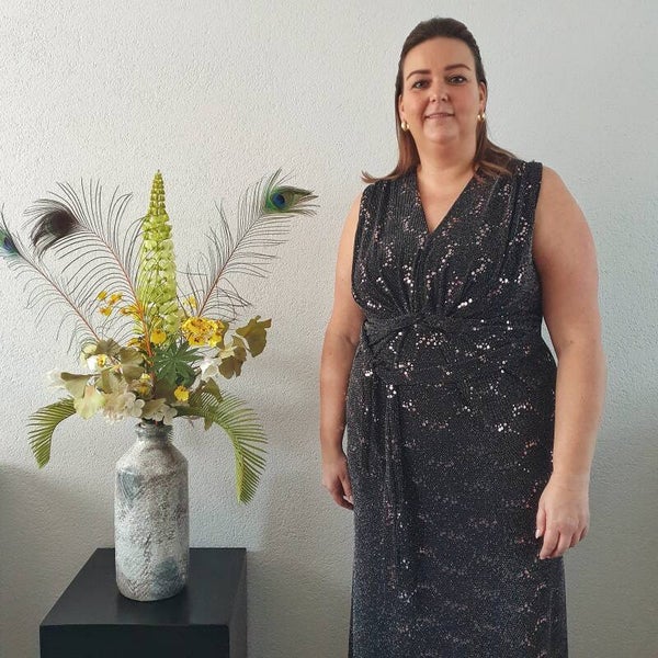 Zwarte lange jurk met Glitter en Pailletten