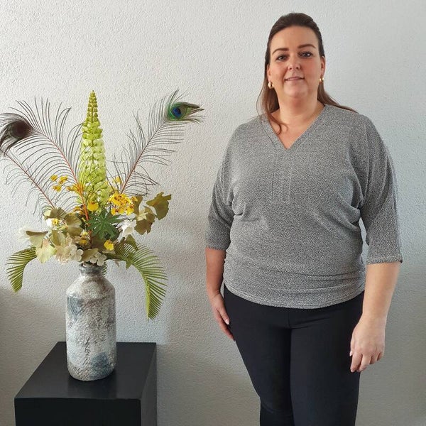 Top Zilvergrijs met Glitter met 3/4 Mouw