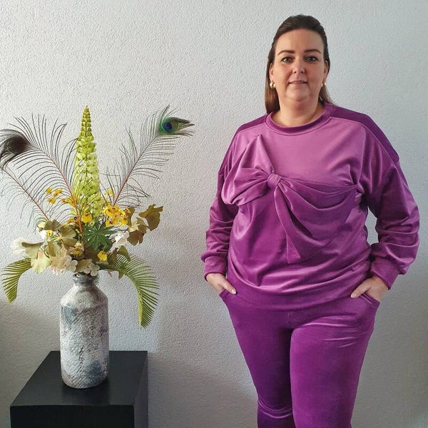 Joggingpak met Strik uitvoering Velours Paars