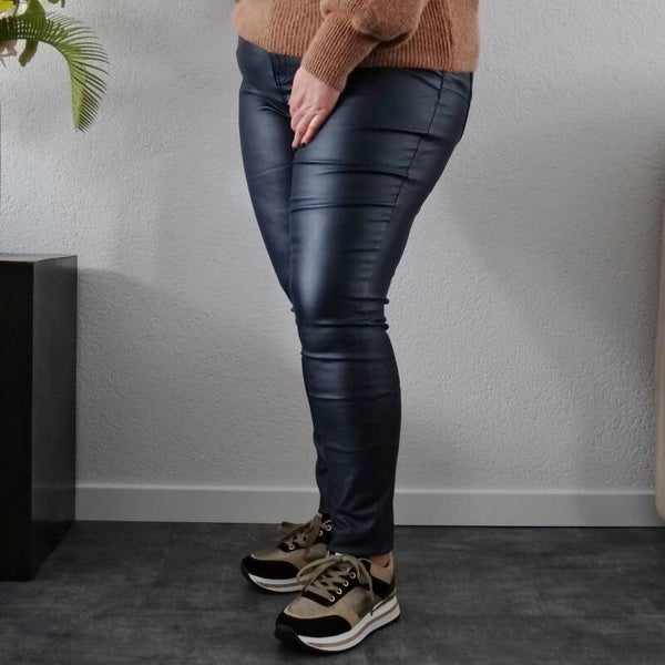 Monday Lederlook Broek Marineblauw