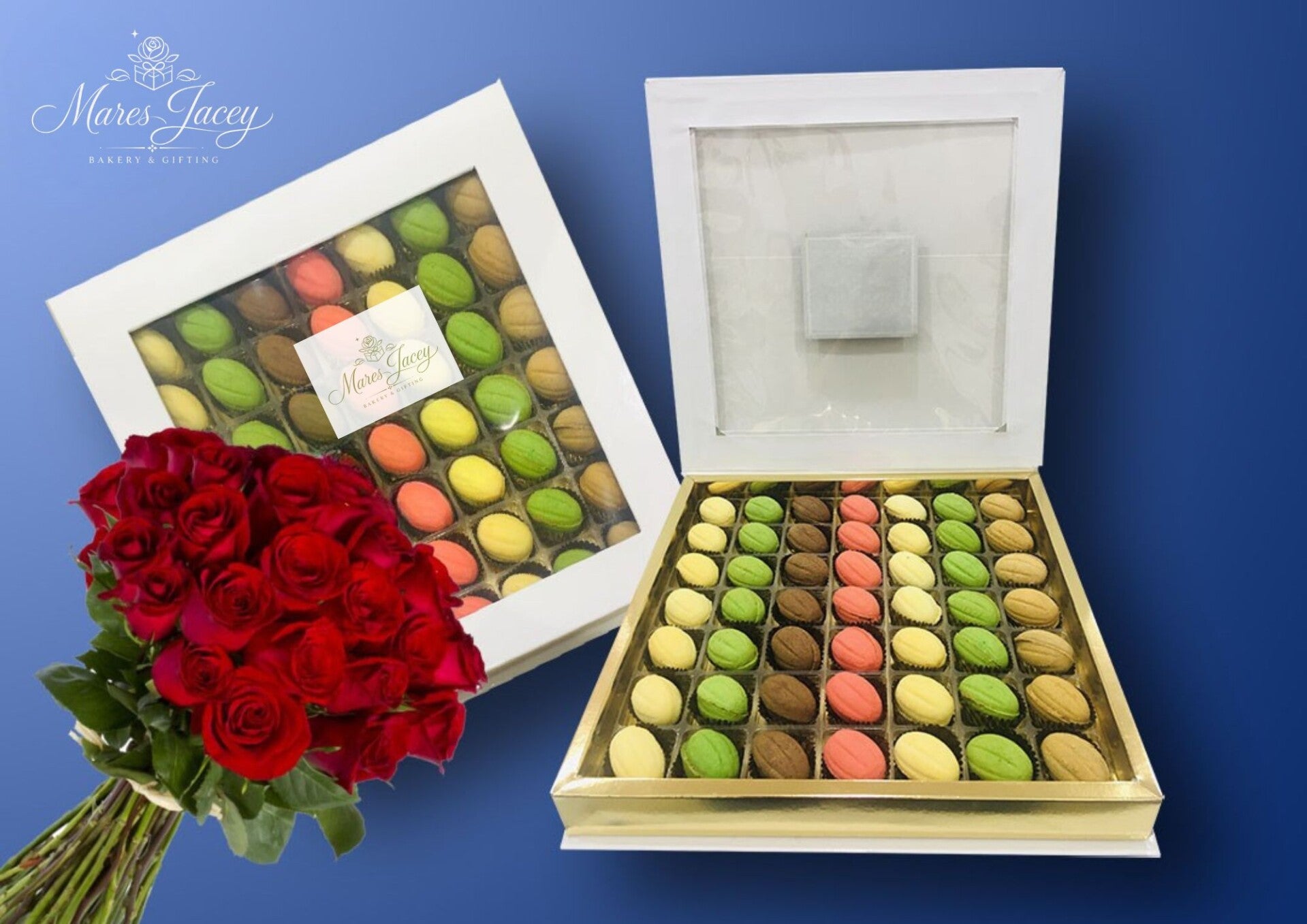 Roses and a Box of Cream-Filled Cookies Gifts