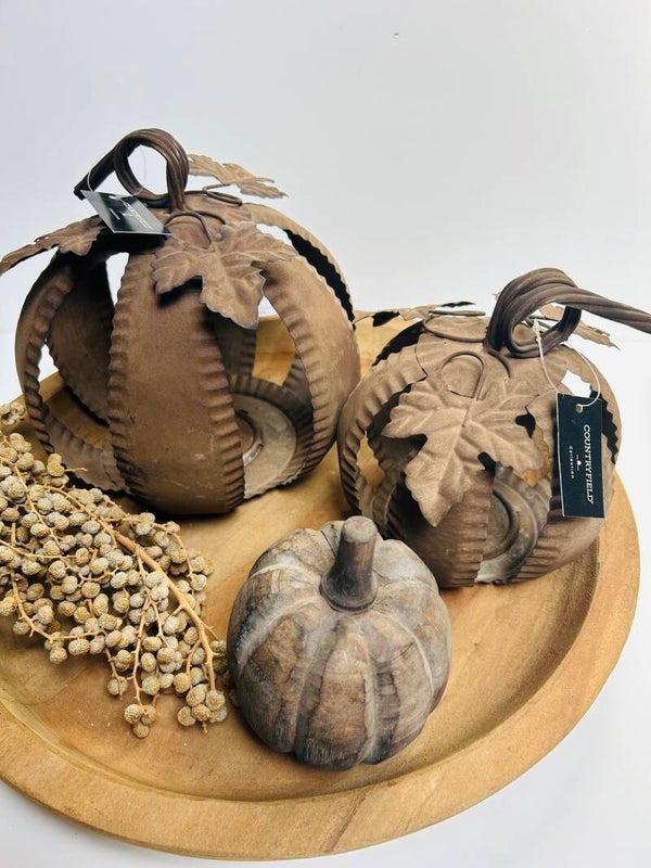 Metalen windlicht pompoen