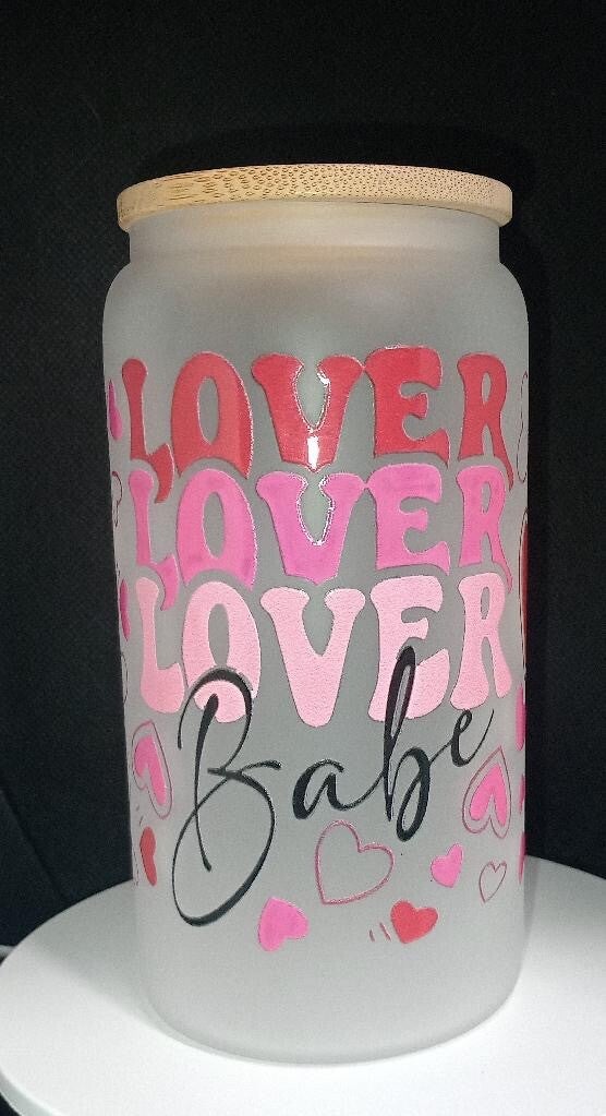 12 oz Frosted Glass w/ Lid and Straw