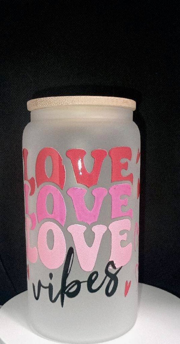 12 oz Frosted Glass w/ Lid and Straw