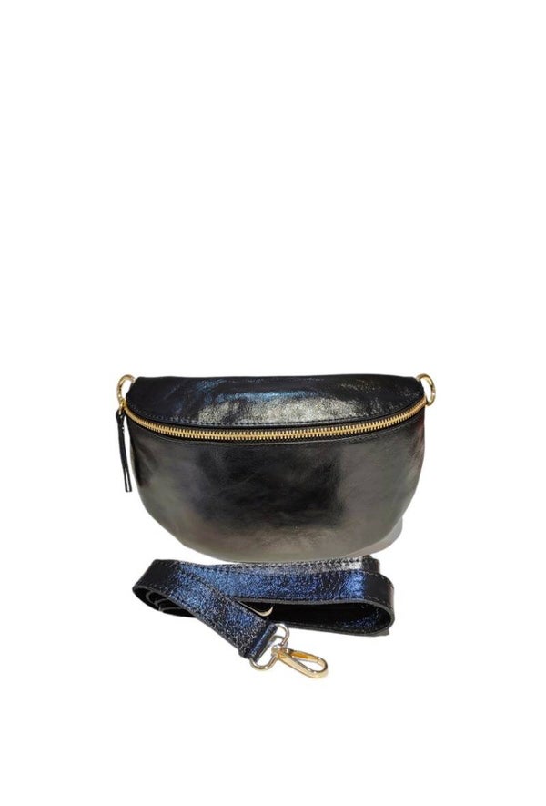 Sac banane cuir irise avec bandouliere NOIR