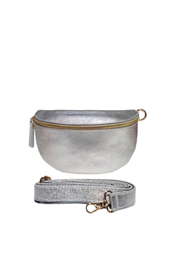 Sac banane cuir irise avec bandouliere ARGENTE PETITE TAILLE