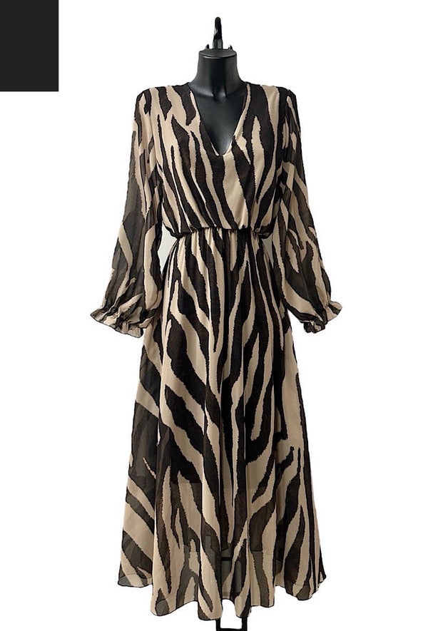 Robe longues VALLIA col v MARRON