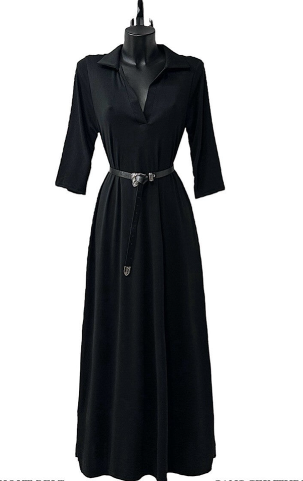 Robe longue WALERIE col chemise noir