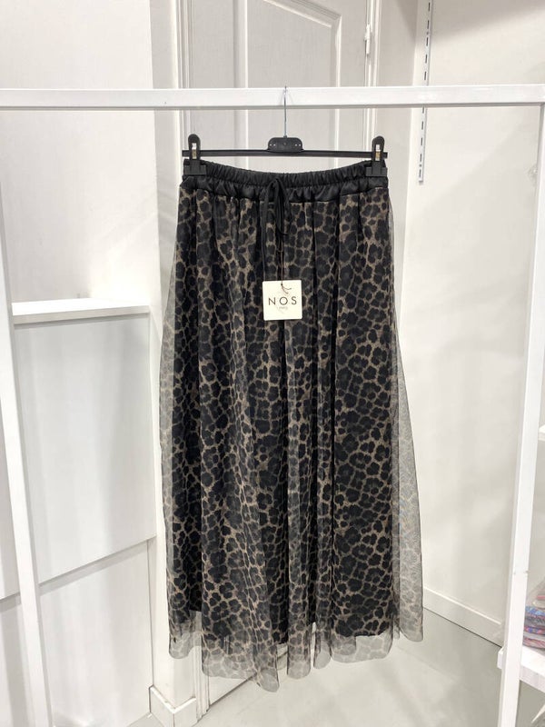 Jupe plissée imprimé LEOPARD Noir